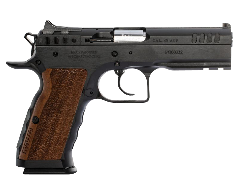 EAA Defiant Stock I Pistol TFSTOCKI45, 45 ACP, 4.50in, Serrated Slide & Wood Grips, Black Finish, 10 Rds