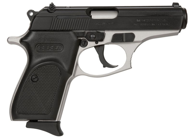 Bersa Thunder 380 Pistol T380DT8, 380 ACP, 3.50in, Black Textured Polymer, Satin Nickel Finish, 8 Rds