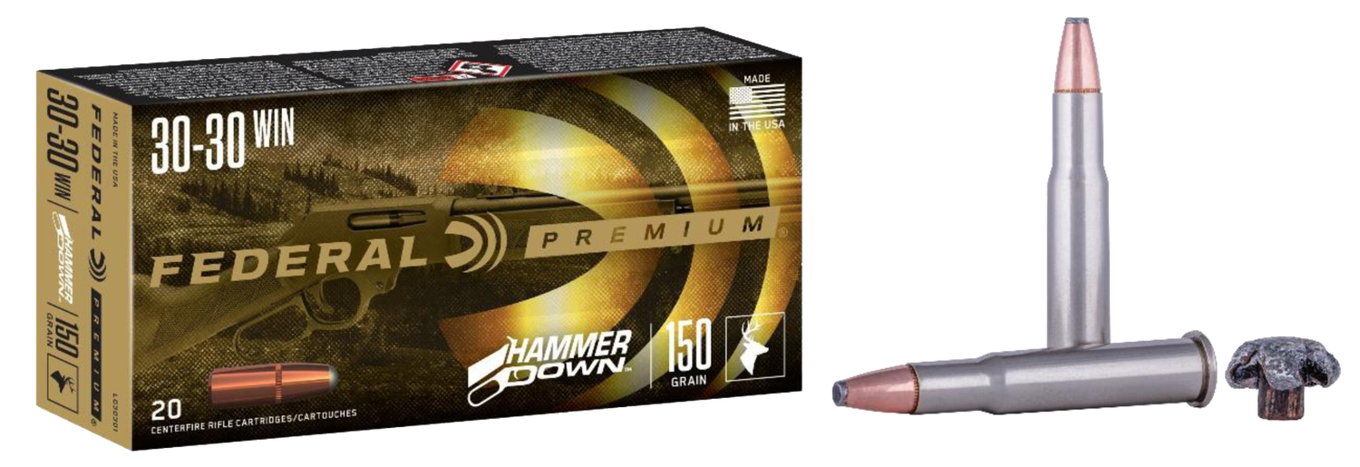 Federal Premium Hammer Down Rifle Ammunition LG30301, 30-30 Winchester, Bonded Soft Point, 150 GR, 2390 fps, 20 Rd/bx