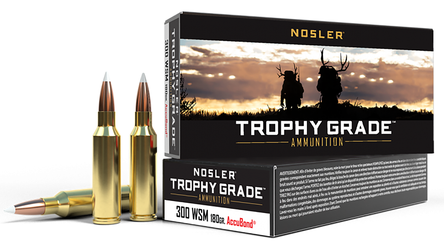 Nosler Trophy Grade Rifle Ammunition 60063, 300 WSM, AccuBond, 180 GR, 2900 fps, 20 Rd/bx