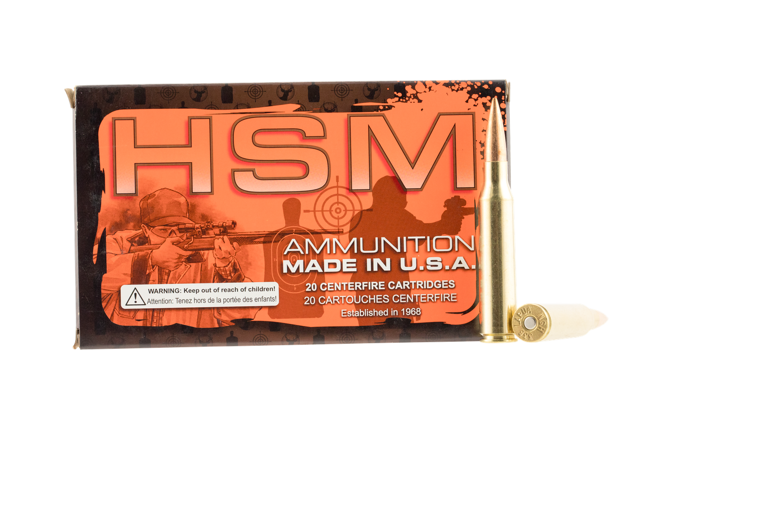 HSM Custom Plus Rifle Ammunition 338LAPUA-2-N, 338 Lapua, HPBT Match, 250 GR, 2911 fps, 20 Rd/bx