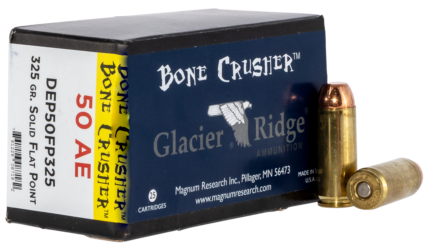 Magnum Research BoneCrusher Ammunition DEP50FP325, 50 AE, Flat Point (FP), 325 gr, 25 Rd/Bx