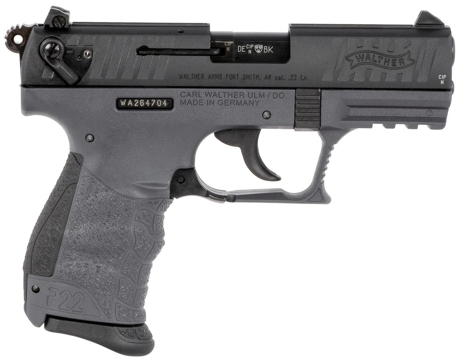 Walther P22 Q 22 Pistol 5120765, 22 Long Rifle, 3.42 in, Tungsten Gray Integral Grip, Black Finish, 10 Rd