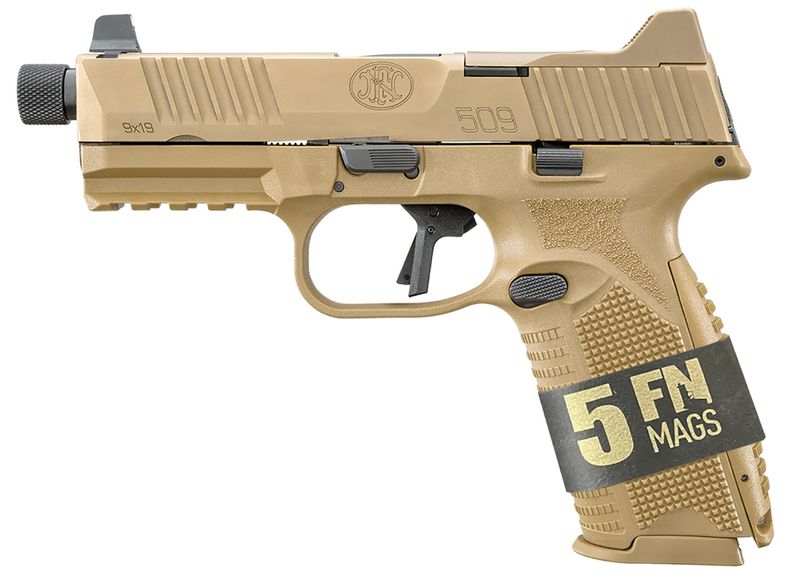 FN Herstal 509T Bundle Optic Ready Pistol 66101652, 9mm Luger, 4.50in, FDE Textured w/Interchangeable Backstrap, Flat Dark Earth Finish, 10 Rds