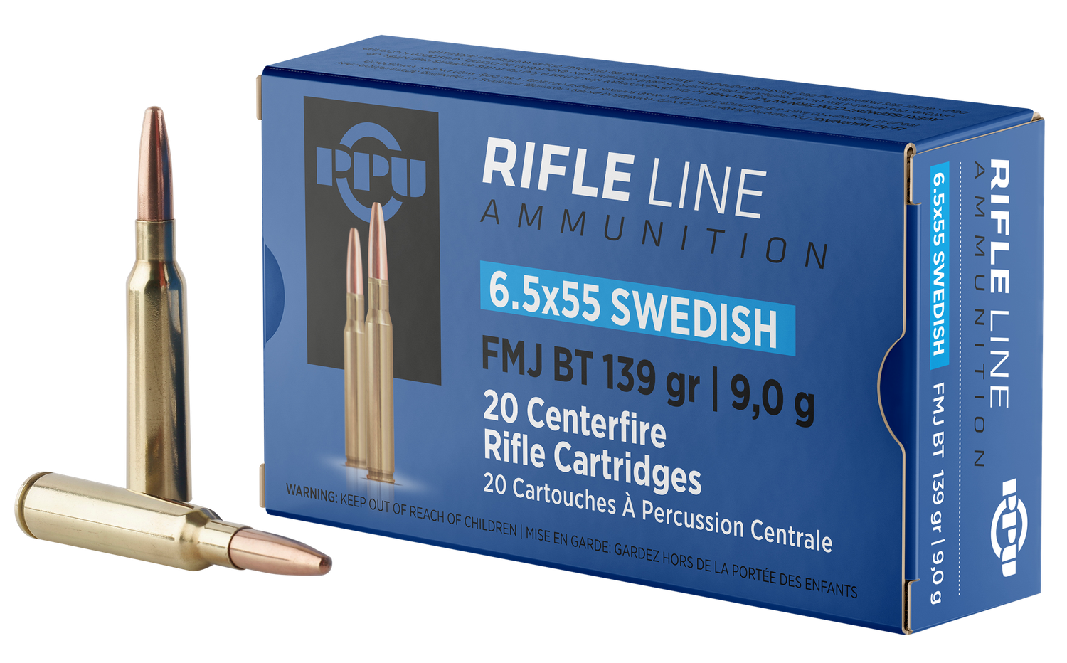 Prvi Partizan Rifle Ammunition PP6SWF, 6.5x55 Swedish, Full Metal Jacket Boat Tail, 139 gr, 2540 fps, 20 Rd/Bx