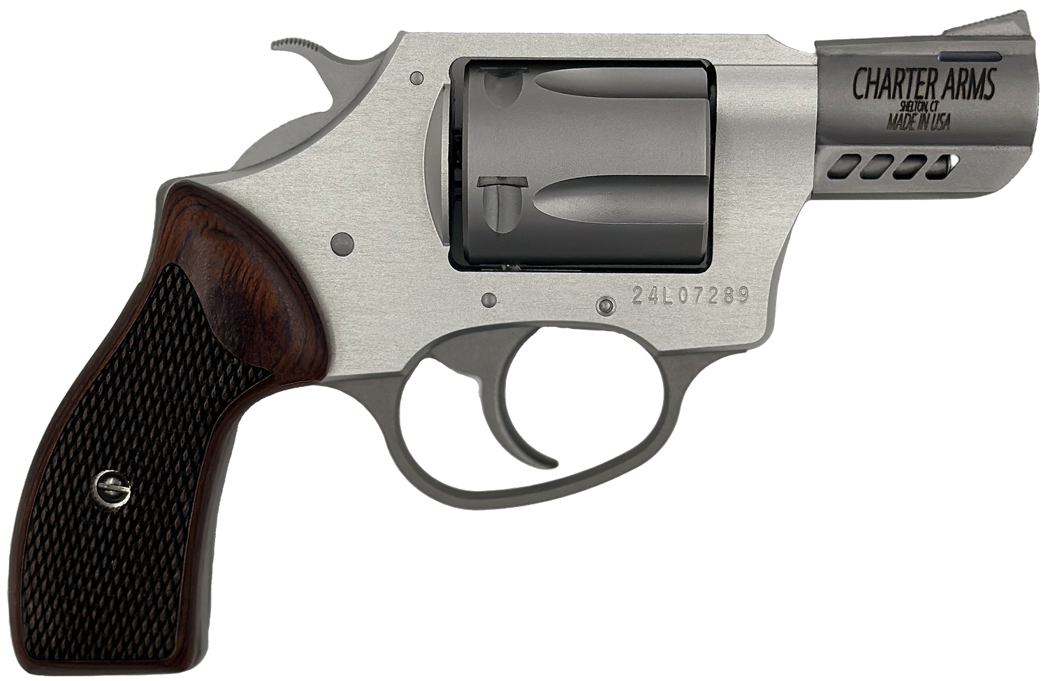 Charter Coyote Revolver 53802, 380 ACP, 2in, Small Rosewood Checkered, 5 Rds