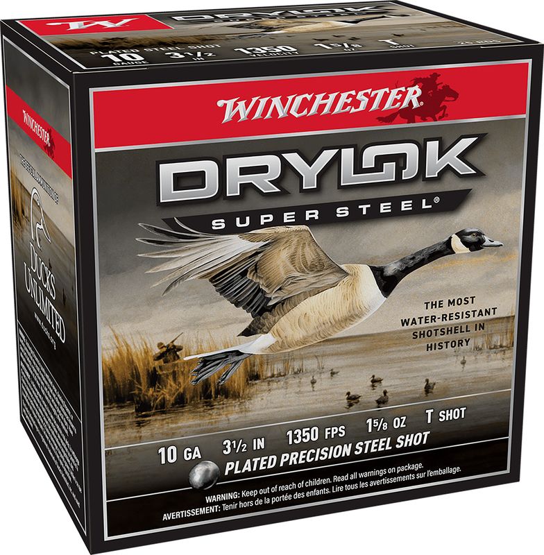Winchester Super X Dryloc Plated XSC10T, 10 Gauge, 3-1/2", 1-5/8 oz, 1350 fps, #T Steel Shotshells Shot, 25 Rds/Bx