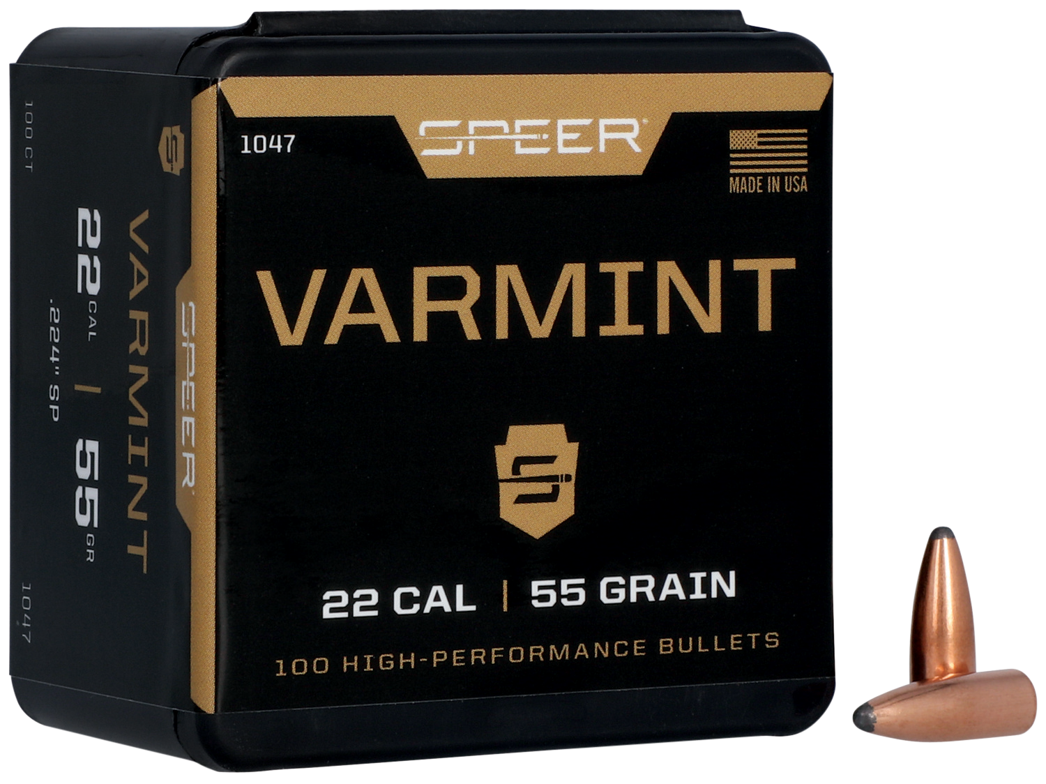 Speer 22 Caliber 55 Grain Spitzer 100/Box (1047), Not Loaded