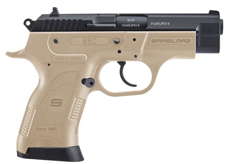 SAR USA B6C Compact Pistol B6C9FD, 9mm Luger, 3.80in, Serrated Black Steel Slide & Polymer Grips, Flat Dark Earth Finish, 13 Rds