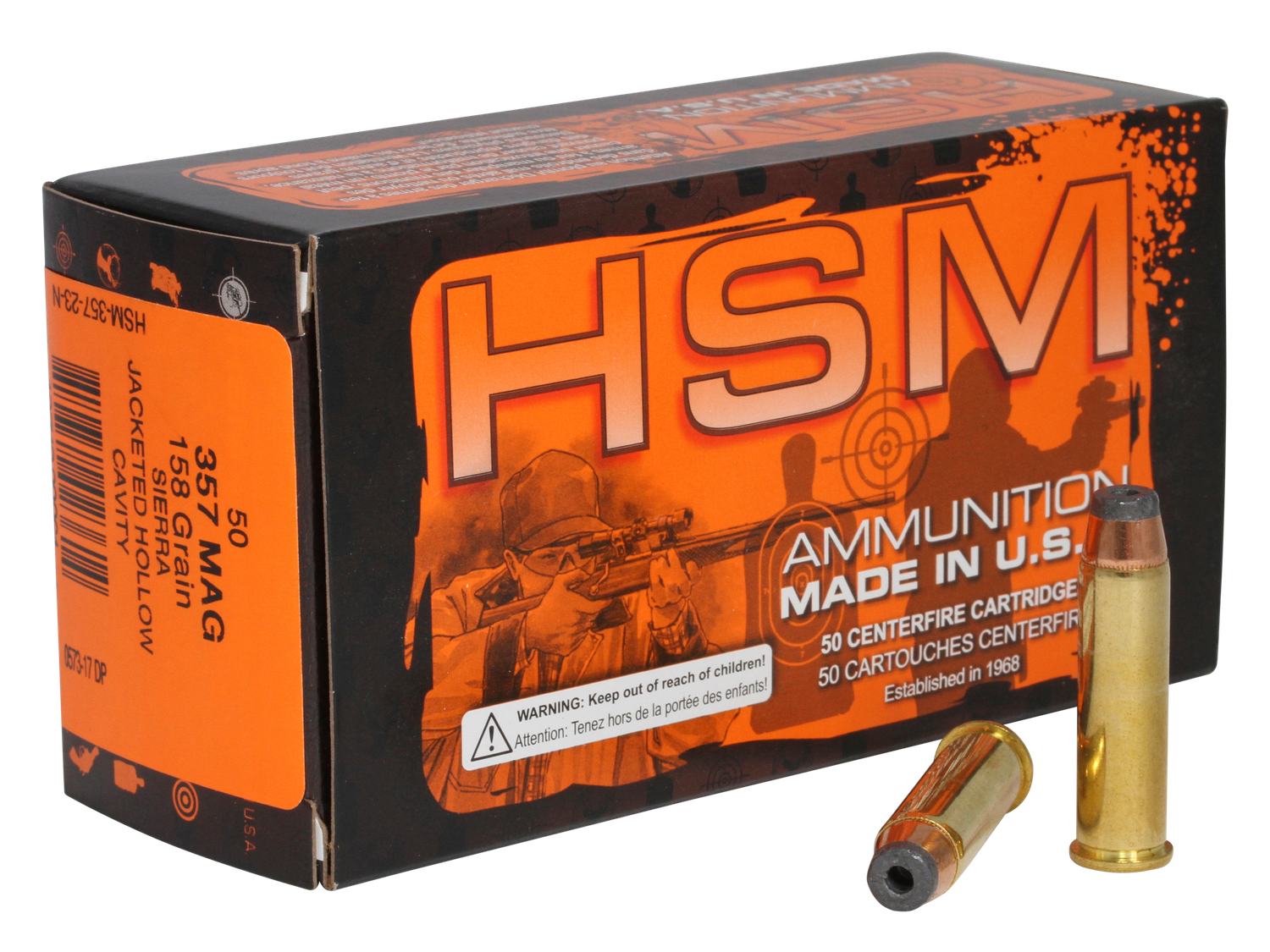 HSM Pro Pistol Ammunition 35723N, 357 Mag, Jacketed Hollow Cavity, 158 gr, 50 Rd/Bx