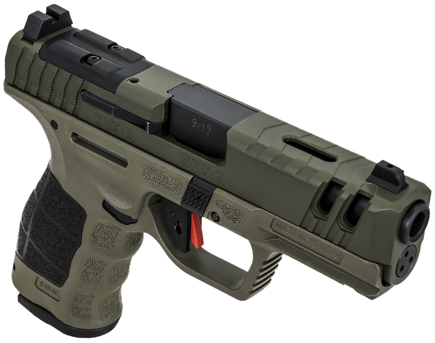 SAR USA SAR9 C Gen3 Pistol SAR9CG3OD, 9mm Luger, 4in, Black Interchangeable Backstrap Grips, OD Green Finish, 15 Rds
