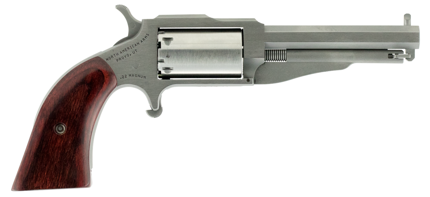 North American 1860 Earl Single Action Revolver 19603C, 22 Winchester Magnum Rimfire (WMR), 3", Wood Grips, Stainless Finish, 5 Rds