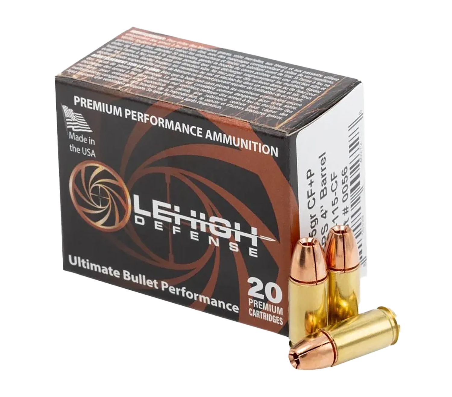 LeHigh Defense Controlled Fracturing Pistol Ammunition LA9115CF, 9mm, 115 gr, 1100 fps, 20 Rd/Bx
