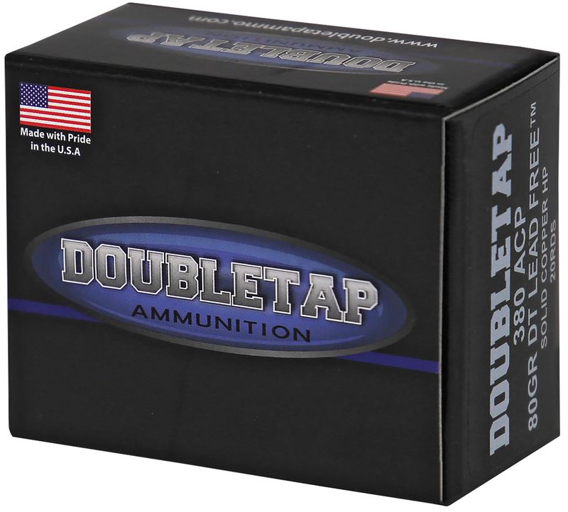 DoubleTap Defense Tac- XP Pistol Ammunition 380A80X, 380 ACP, DT Lead Free, 80  GR, 1100  fps, 20 Rd/bx
