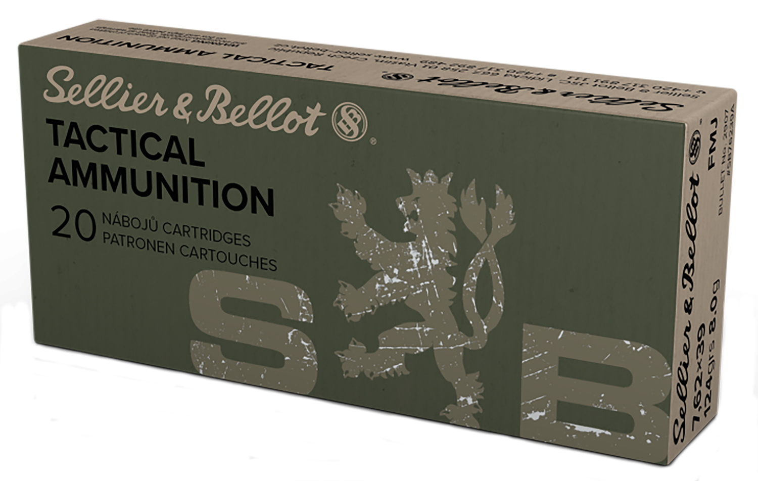 Sellier & Bellot Rifle Ammunition SB76239A, 7.62mmX39mm, Full Metal Jacket (FMJ), 124 GR, 2421 fps, 20 Rd/Bx