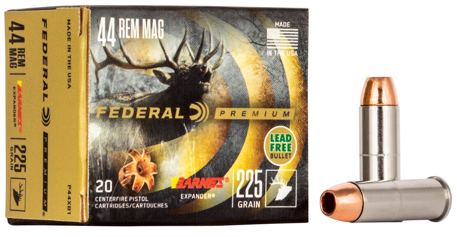 Federal Premium Vital-Shok Handgun Ammunition P44XB1, 44 Rem Mag, Barnes Expander, 225 GR, 1170 fps, 20 Rd/bx