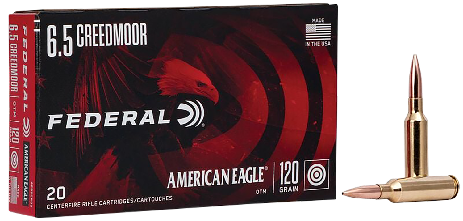 Federal American Eagle Rifle Ammunition AE65CRD2, 6.5 Creedmoor, Open Tip Match, 120 GR, 2900 fps, 20 Rd/bx
