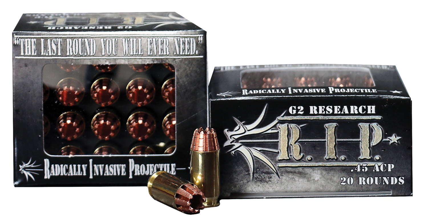 G2 Research R.I.P. Pistol Ammunition RIP45ACP, 45 ACP, RIP Hollow Point, 162 gr, 960 fps, 20 Rd/Bx
