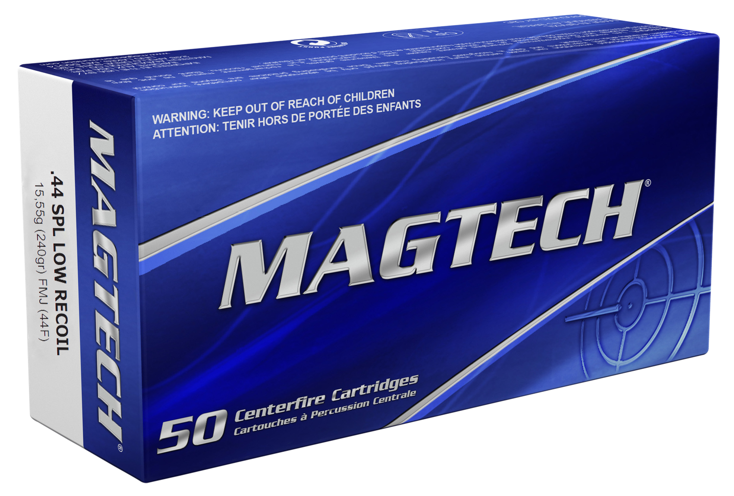 Magtech Range/Training Pistol Ammunition 44F, 44 S&W Spl, FMJ, 240 gr, 722 fps, 50 Rd/Bx