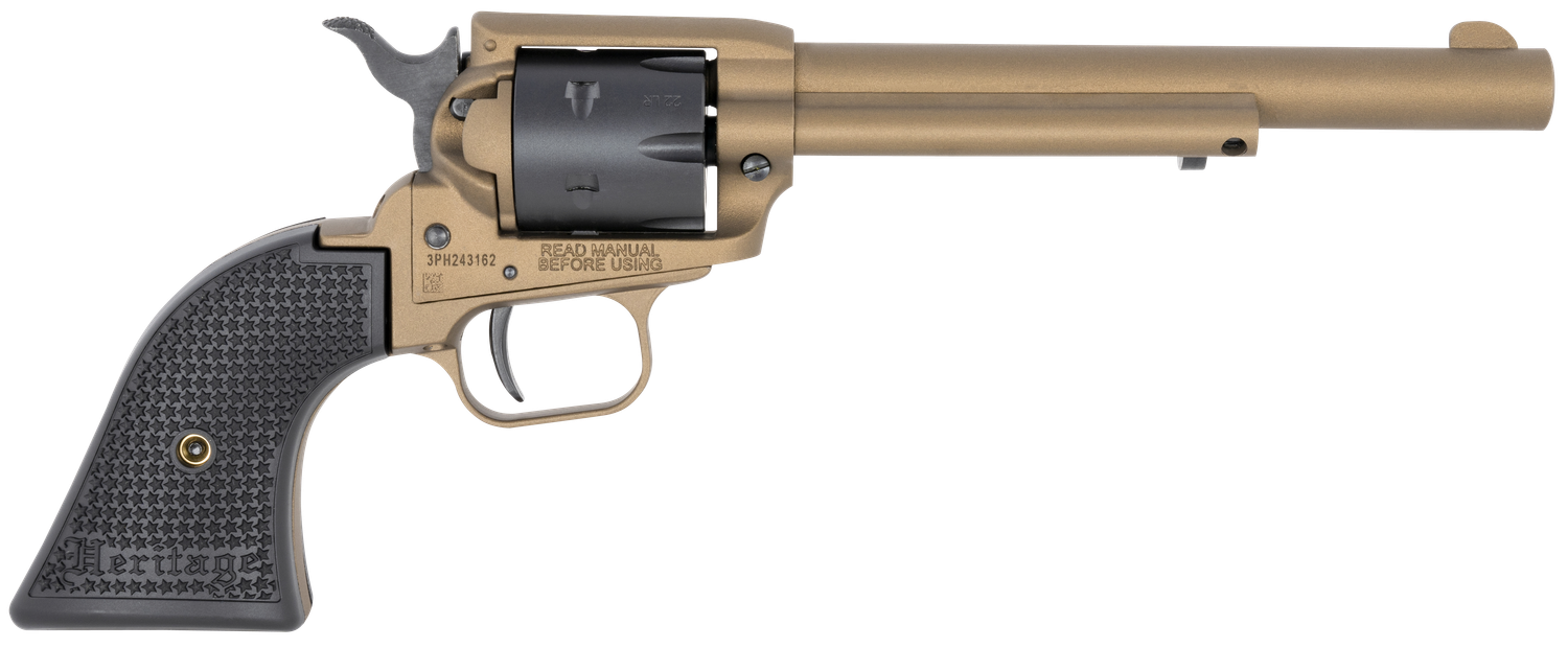 Heritage Rough Rider SAO Revolver RR22A6, 22 LR, 6.50", Black Textured Grips, Burnt Bronze Cerakote, 6 Rds