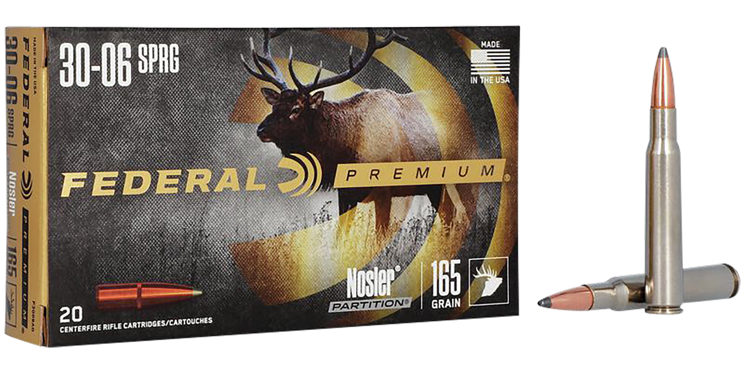 Federal Premium Vital-Shok Rifle Ammunition P3006AD, 30-06 Springfield, Nosler Partition, 165 GR, 2830 fps, 20 Rd/bx
