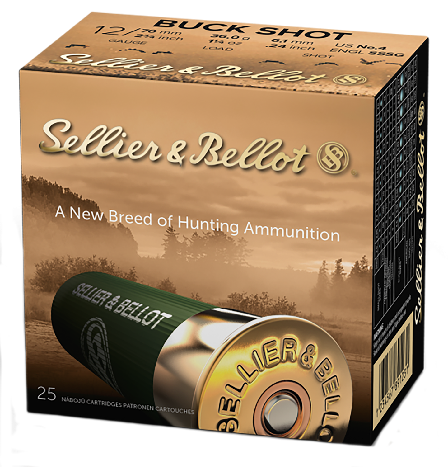 Sellier & Bellot Shotgun Ammuntion V211732U, 12 Gauge, 2-3/4", 27 Pellets, #4 Lead Buckshot, 25 Rd/bx