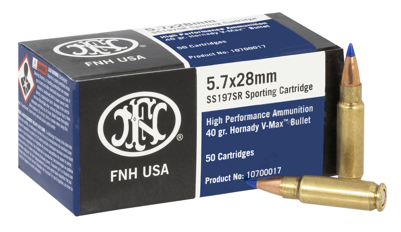FN Herstal FiveSeven Sporting Handgun Ammunition SS197SR, 5.7 MM X 28 MM, V-Max, 40 GR, 2034 fps, 50 Rd/bx