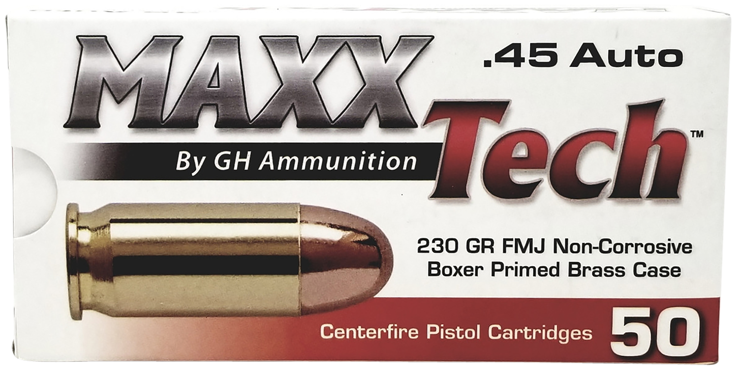 Maxxtech Brass Pistol Ammunition PTGB45B, 45 Automatic Colt Pistol ACP, Full Metal Jacket, 230 gr, 853 fps, 50 Rd/Bx