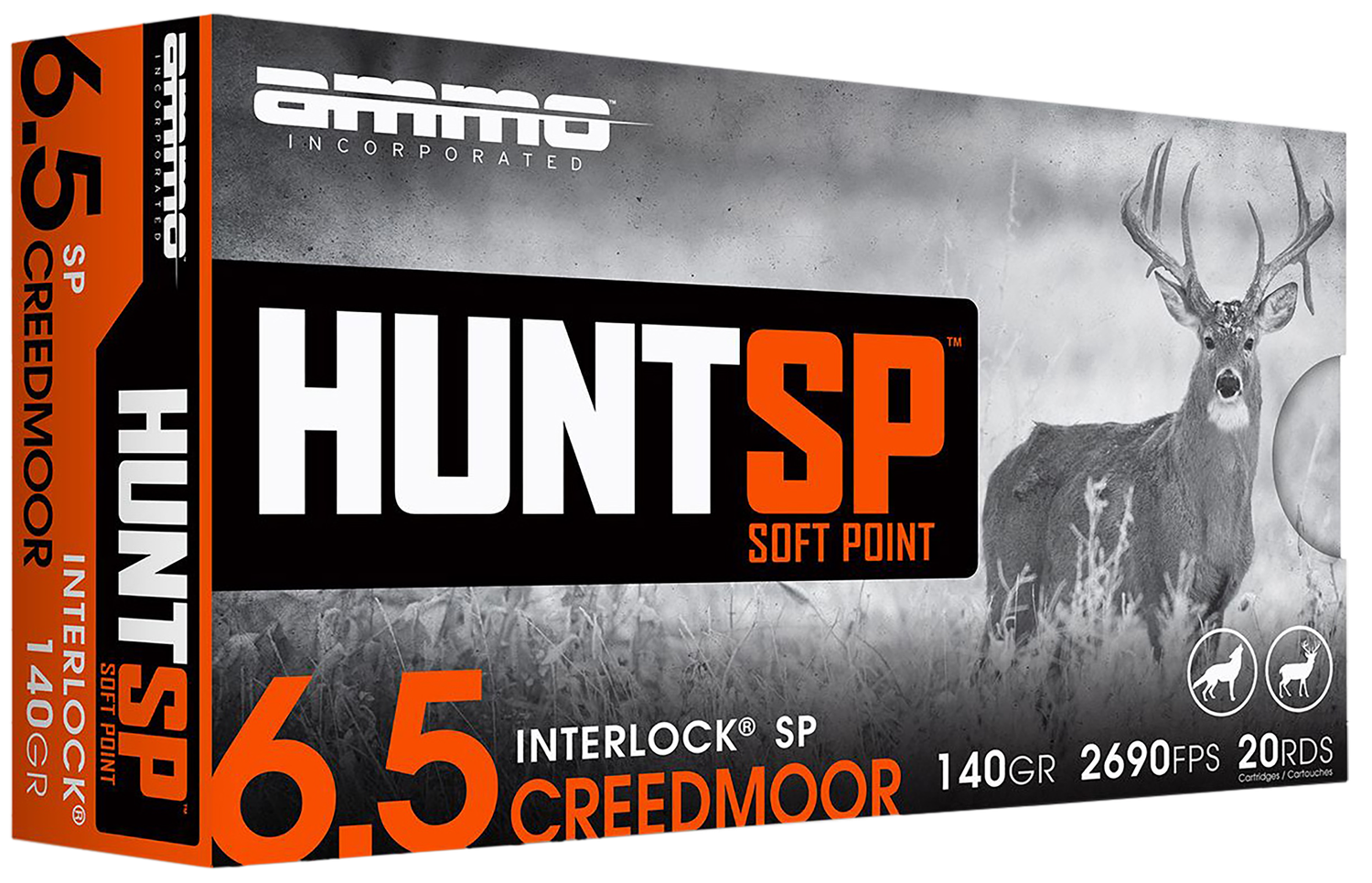 Ammo Inc Hunt Rifle Ammunition 65CM140SPA20, 6.5 Creedmoor, Soft Point, 140 gr, 2690 fps, 20 Rd/Bx