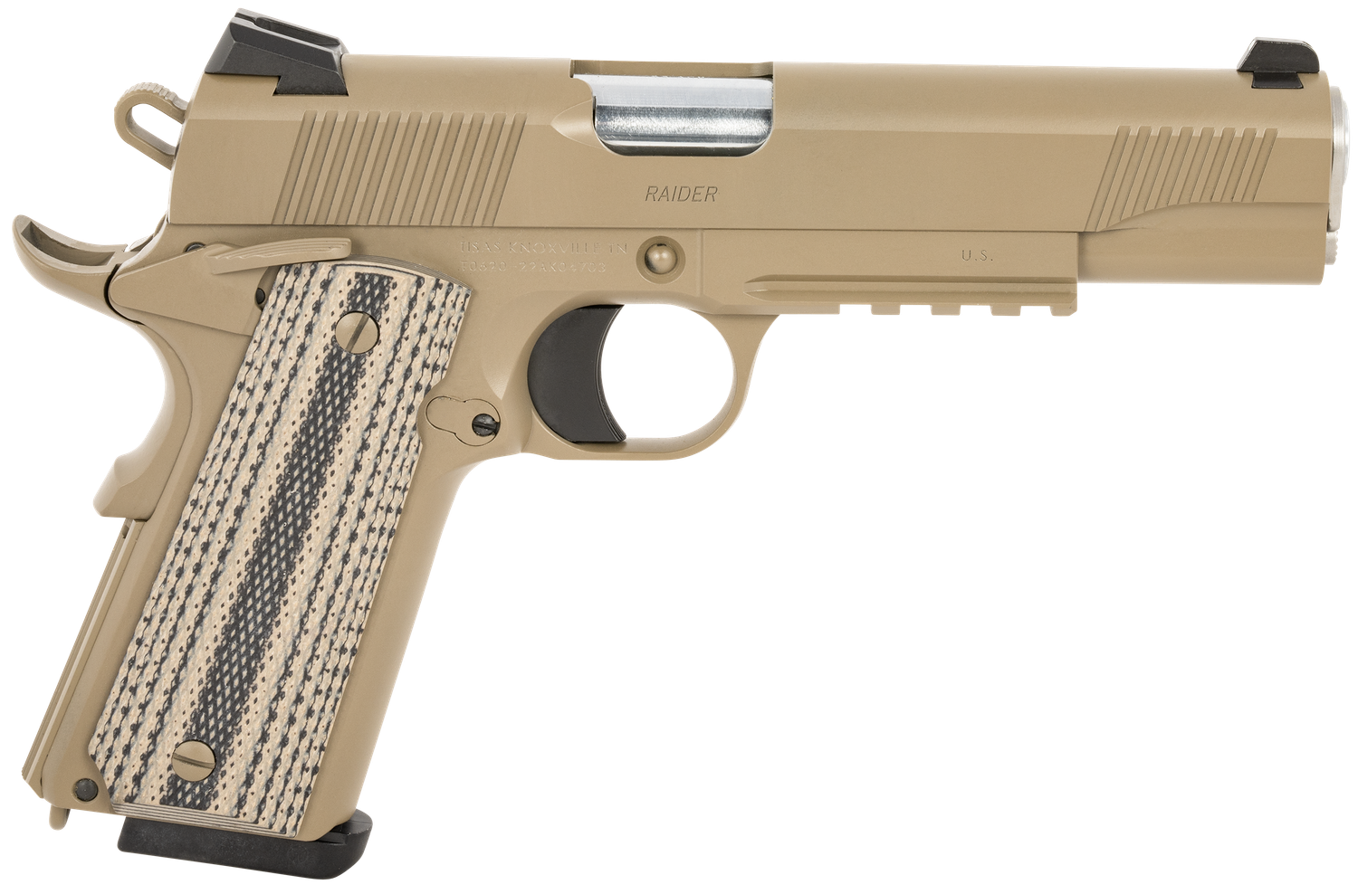 Tisas 1911 Raider SAO Pistol 10100505, 45 ACP, 5", G10 Grips, Carbon Steel Frame, Flat Dark Earth, 8 Rds