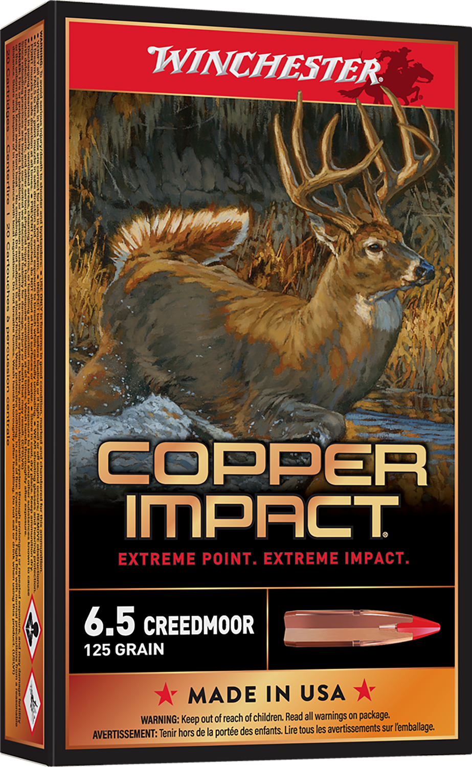 Winchester Deer Season XP Copper Rifle Ammunition X65DSLF, 6.5 Creedmoor, Copper Extreme Point, 125 GR, 2850 fps, 20 Rd/Bx