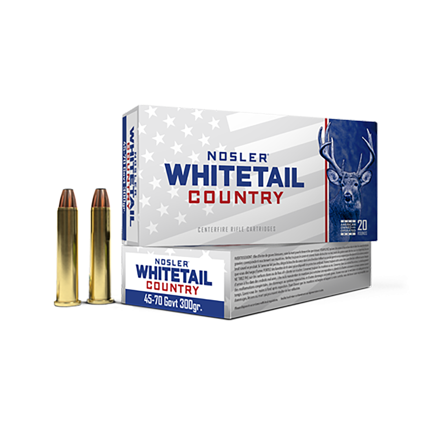 Nosler Whitetail Country Rifle Ammunition 40145, 45-70 Gov, 300 gr, 20 Rd/Bx