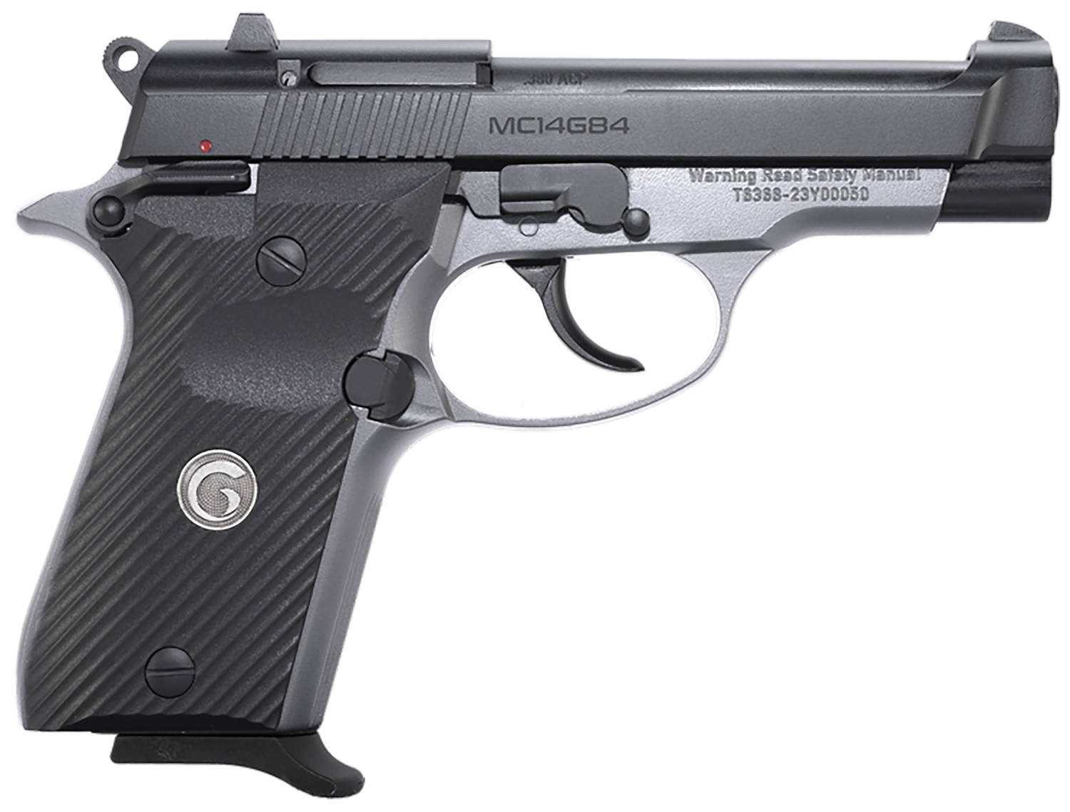 EAA MC14G84 Pistol 390827, 380 ACP, 3.80in, Black Polymer Grips, Stainless Finish, 13 Rds