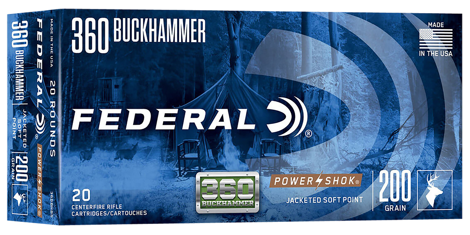Federal Power-Shok Rifle Ammunition 360BHBS, 360 Buckhammer, Power-Shok Soft Point, 200 GR, 2200 fps, 20 Rd/bx