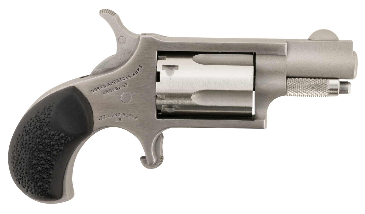 North American Concealed Carry Combo Mini-Revolver 22LRGRCHS, 22 Long Rifle, 1-1/8 in, Black Rubber Grip, Stainless Finish, 5 Rd, Holster