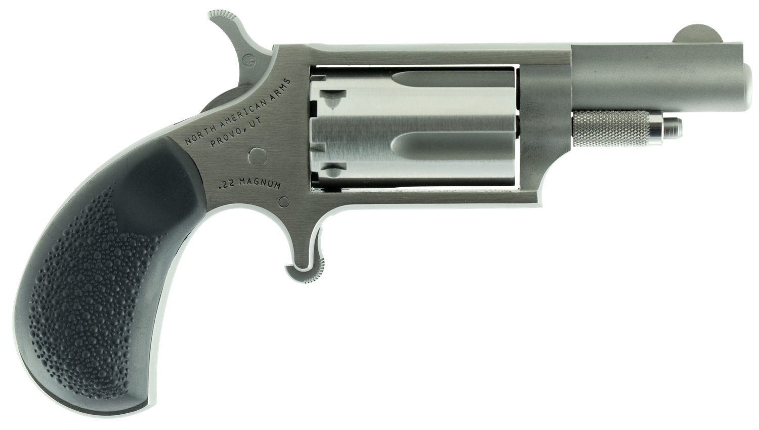 North American Rubber Grip Revolver North American22MGRC, 22 Magnum (WMR), 1.12 in, Rubber Grip, Stainless Finish, 5 Rd