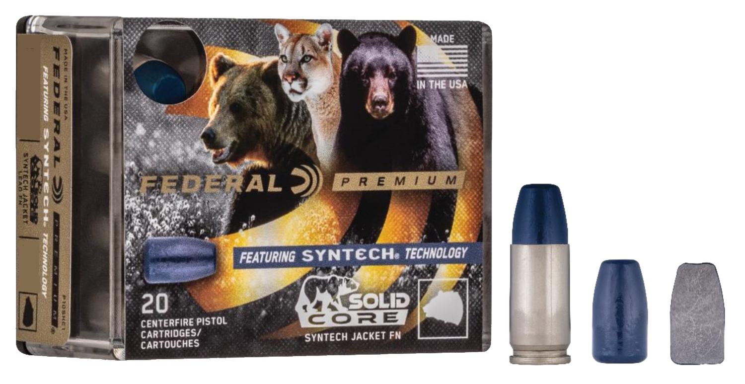 Federal Premium Pistol Ammunition P357SHC1, 357 Mag, Solid Core Synthetic Flat Nose, 180 gr, 1400 fps, 20 Rd/Bx