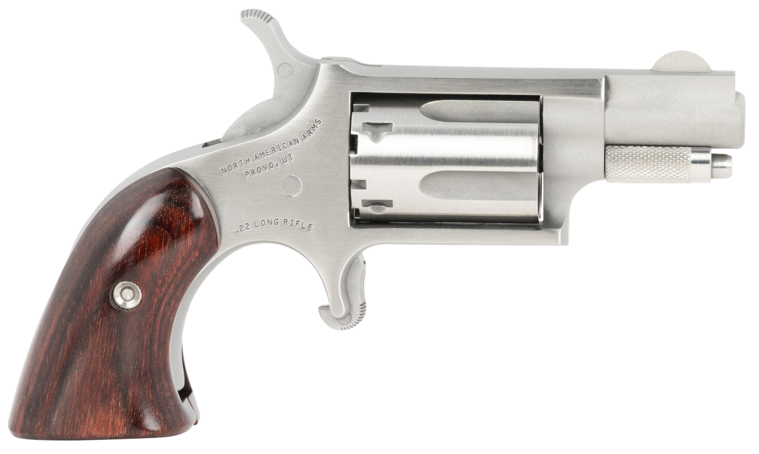 North American Mini-Revolver 22LRGBG, 22 Long Rifle, 1-1/8", Black Rubber Boot Grip, Stainless Finish, 5 Rd