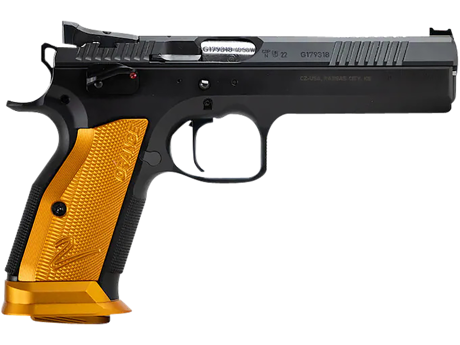 CZ-USA TS 2 Semi Auto Pistol 91266, 9mm Luger, 5.28", Orange Aluminum Grips, Black Polycoat Finish, 20 Rds