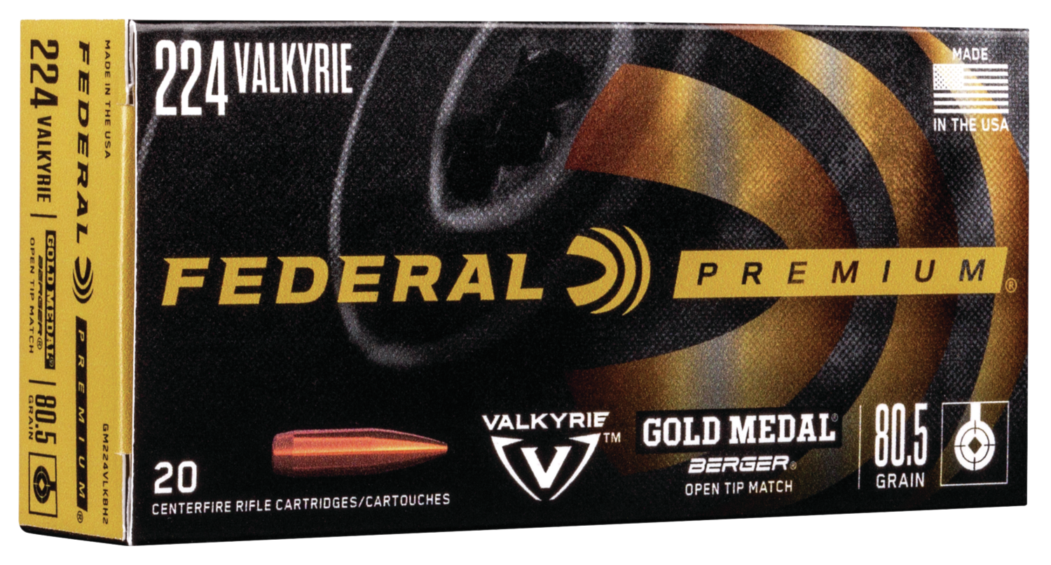 Federal Gold Medal Rifle Ammunition GM224VLKBH2, 224 Valkyrie, Berger OTM, 80.5 GR, 2925 FPS, 20 Rds/Bx