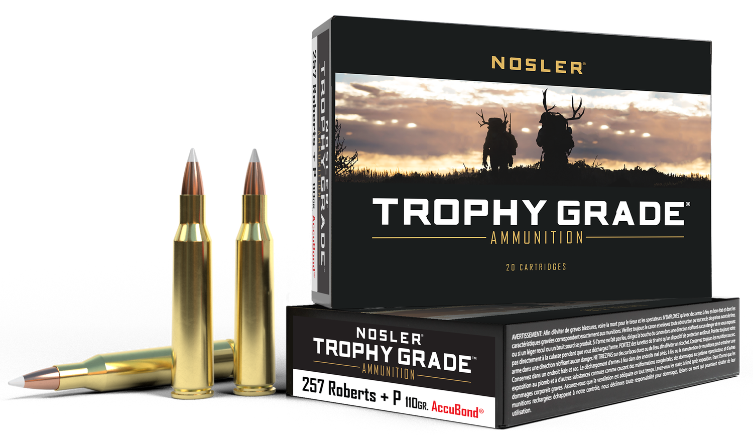 Nosler Trophy Grade Rifle Ammunition 60010, 257 Roberts +P, AccuBond, 110 GR, 3000 fps, 20 Rd/bx