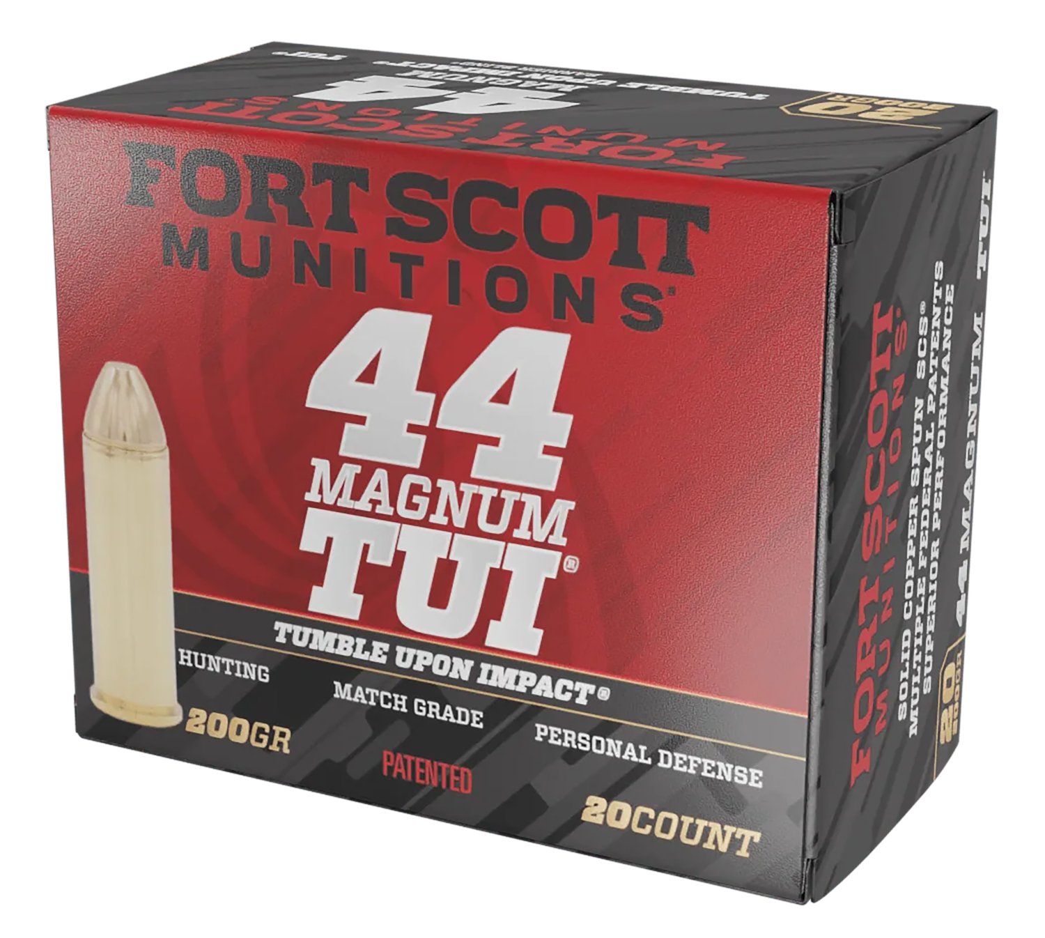 Fort Scott Munitions TUI Pistol Ammunition 44MAG200SCV, 44 Rem Mag, Solid Copper Spun, 200 gr, 1697 fps, 20 Rd/Bx