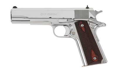Colt Custom 1911 Government Full Size Pistol O1073BSTS, 38 Super, 5", Wood Grips, Bright Stainless Finish, 9 Rds