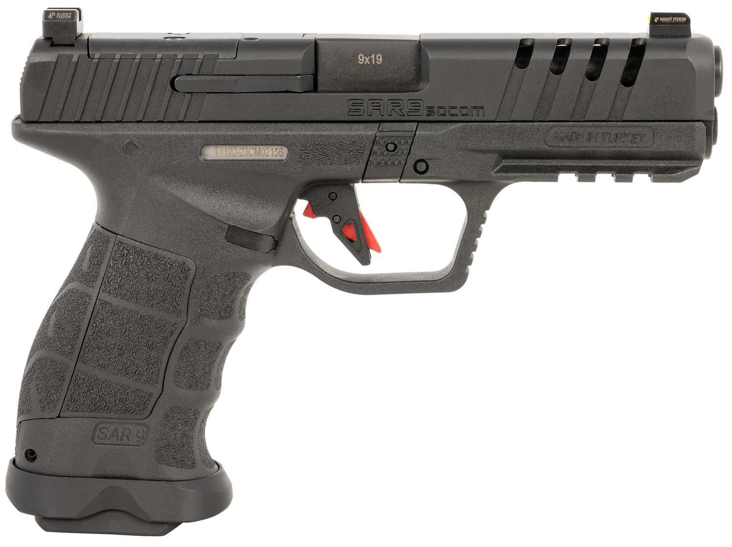 SAR USA SAR9 SOCOM Optic Ready Pistol SAR9SOCOMBL, 9mm Luger, 5.20in, Black Interchangeable Backstrap, Black Finish, 17 Rds