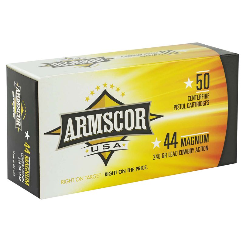 Armscor Pistol Ammunition FAC44M-1N, 44 Remington Magnum, Semiwadcutter, 240 GR, 50 Rd/bx