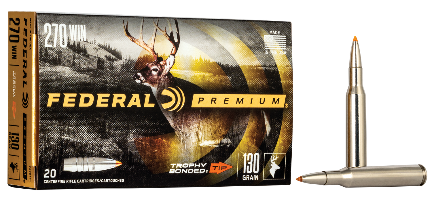 Federal Premium Vital-Shok Rifle Ammunition P270TT1, 270 Winchester, Trophy Bonded Tip, 130 GR, 3060 fps, 20 Rd/bx