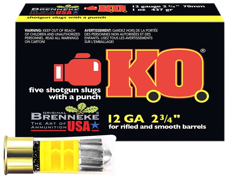 Brenneke SL-122KO, 12 Gauge, 2-3/4", 1 oz Slug, 1600 fps,For Rifled or Smooth Bore Barrels, 5 Rd/bx
