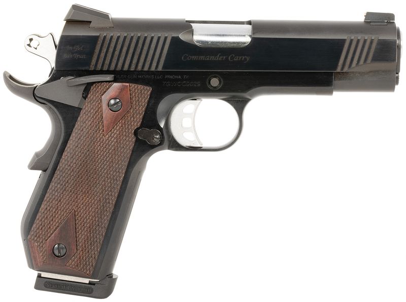 EAA Custom 1911 Commander Pistol TGWCMBL45, 45 ACP, 4.25in, Walnut Grips, Blued Finish, 7 Rds