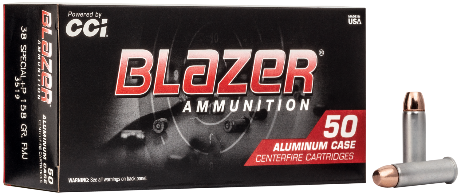 CCI Blazer Handgun Ammunition 3519, 38 Special +P, Full Metal Jacket (FMJ), 158 GR, 850 fps, 50 Rd/bx