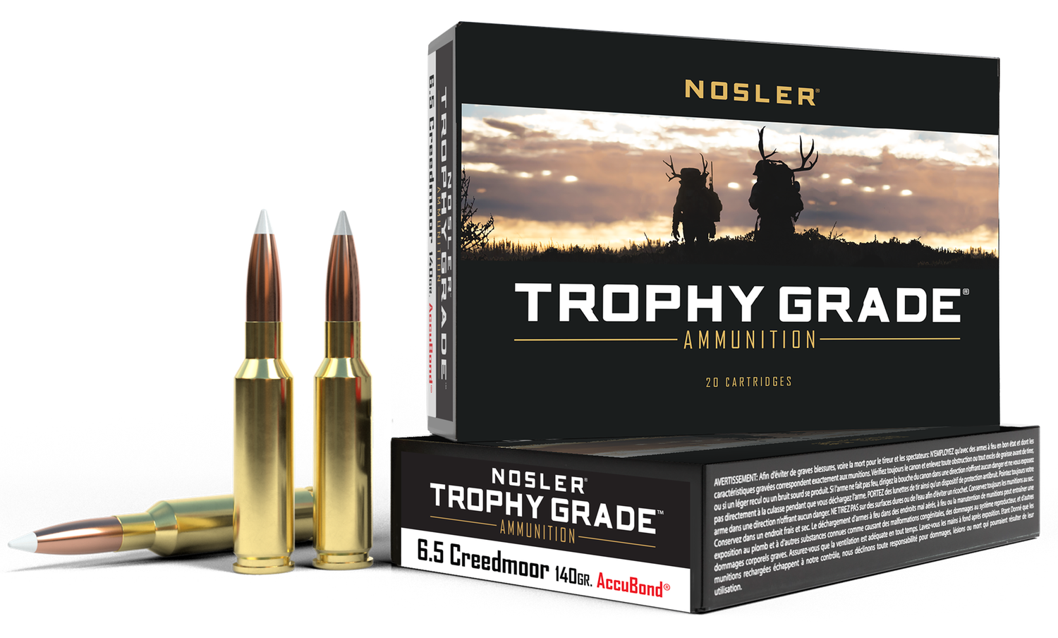 Nosler Trophy Grade Rifle Ammunition 60080, 6.5 Creedmoor, AccuBond, 140 Gr, 2650 fps, 20 Rds